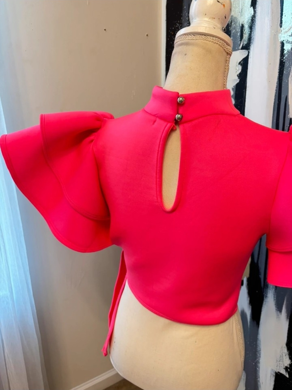 Ruffle Sleeve Tie-Side Top in Hot Pink - Picture 4 of 5